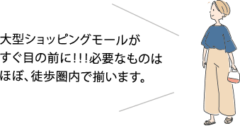 大型ショッピングモールがすぐ目の前に！！！必要なものは、ほぼ、徒歩圏内で揃います。